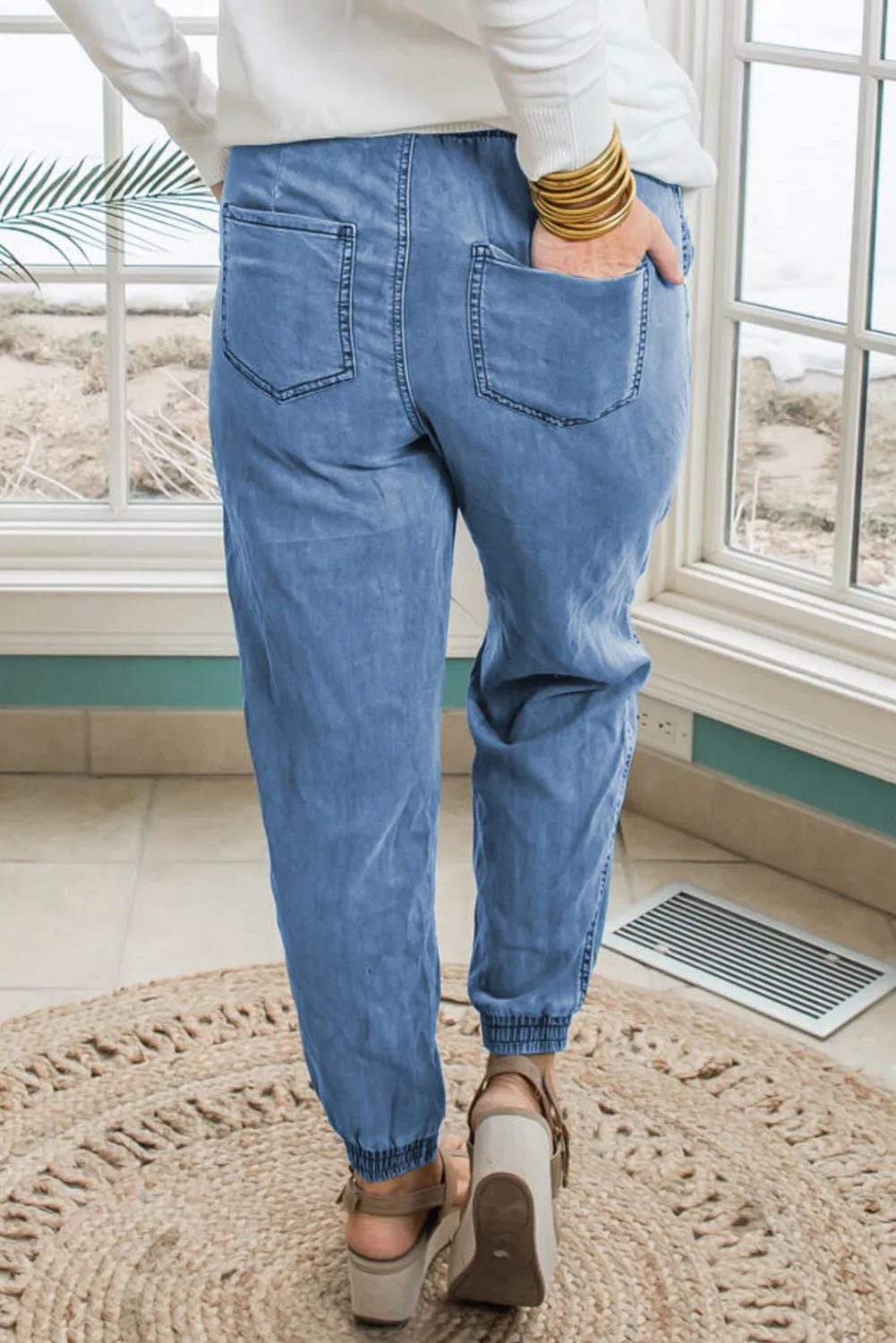 Denim High Waist Pocketed Joggers Plus Size