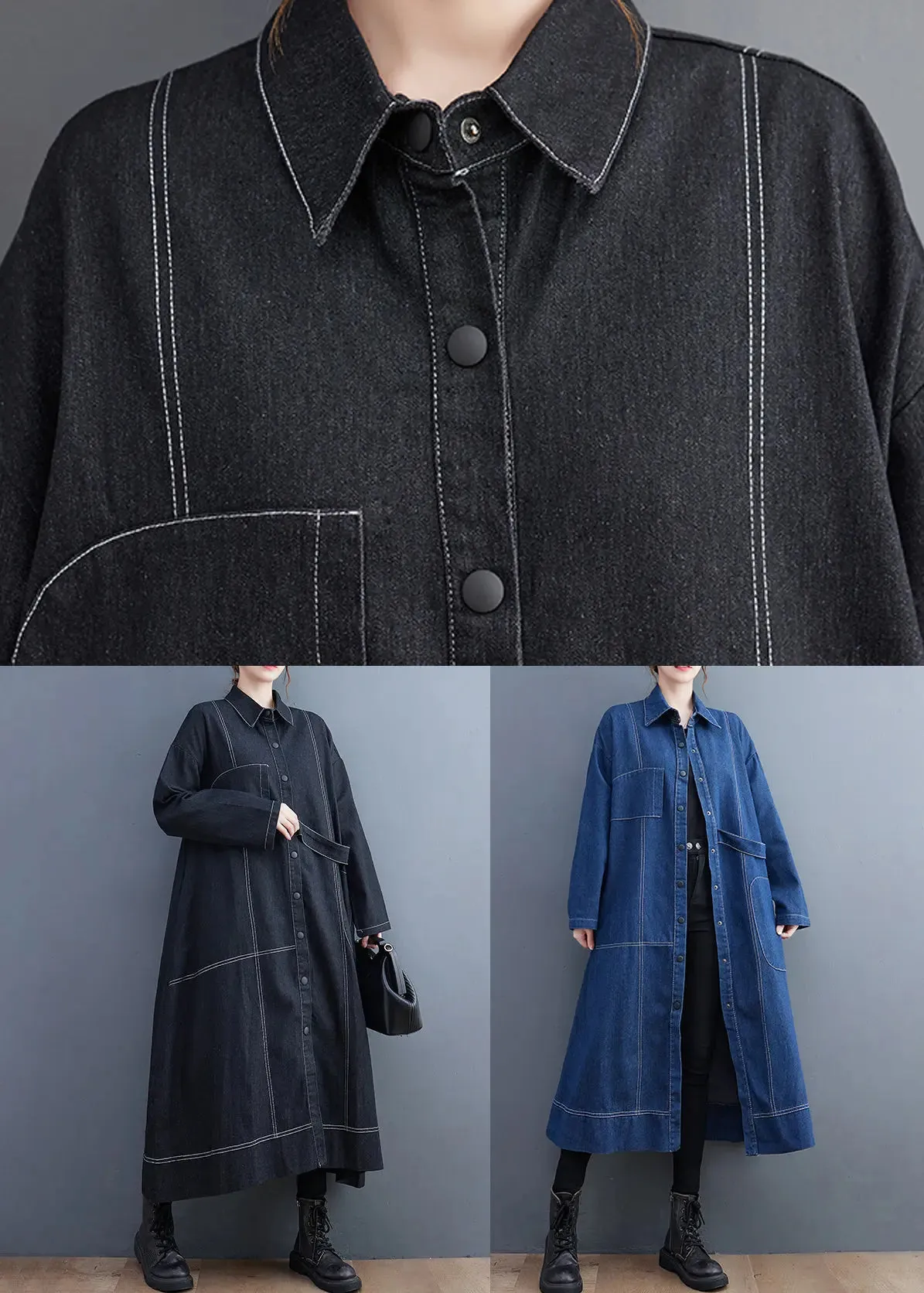 Denim Long Trench Coat