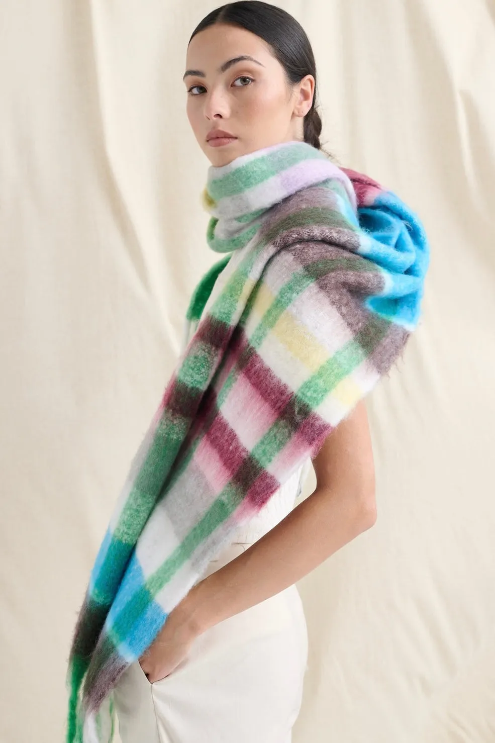 DENISE MULTI PLAID FLUFFY SCARF