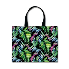 Designer Tote Bag With Zip Beach Gym Travel Bags -  Green and Blue Leaf