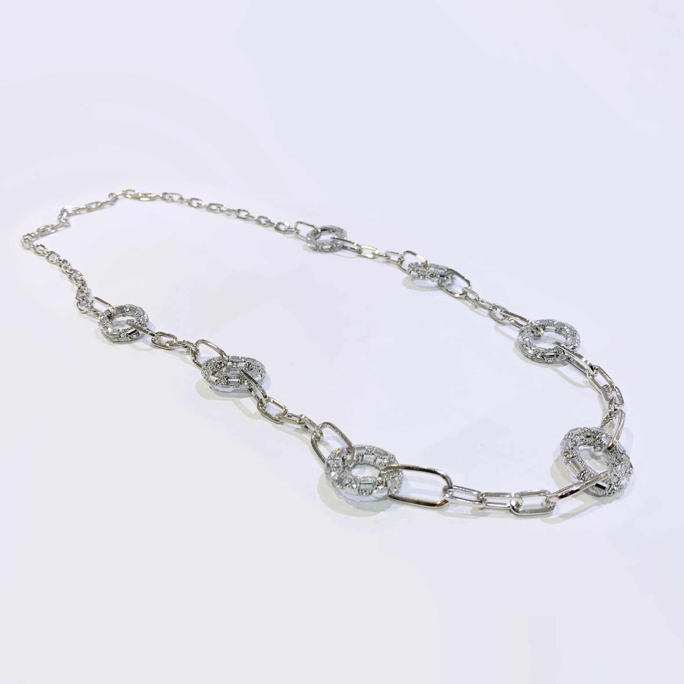 DIAMANTE AND BAGUETTE GEM HOOP CHAIN NECKLACE