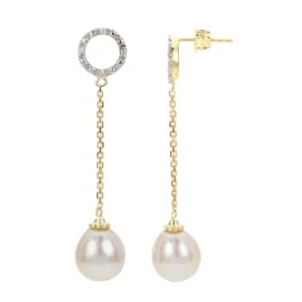 Diamond Freshwater Pearl Drop Earrings