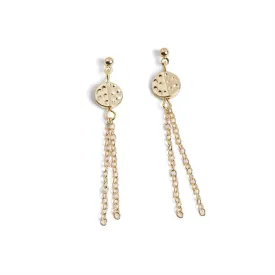 Dimple Disc Chain Dangle Earrings - Gold