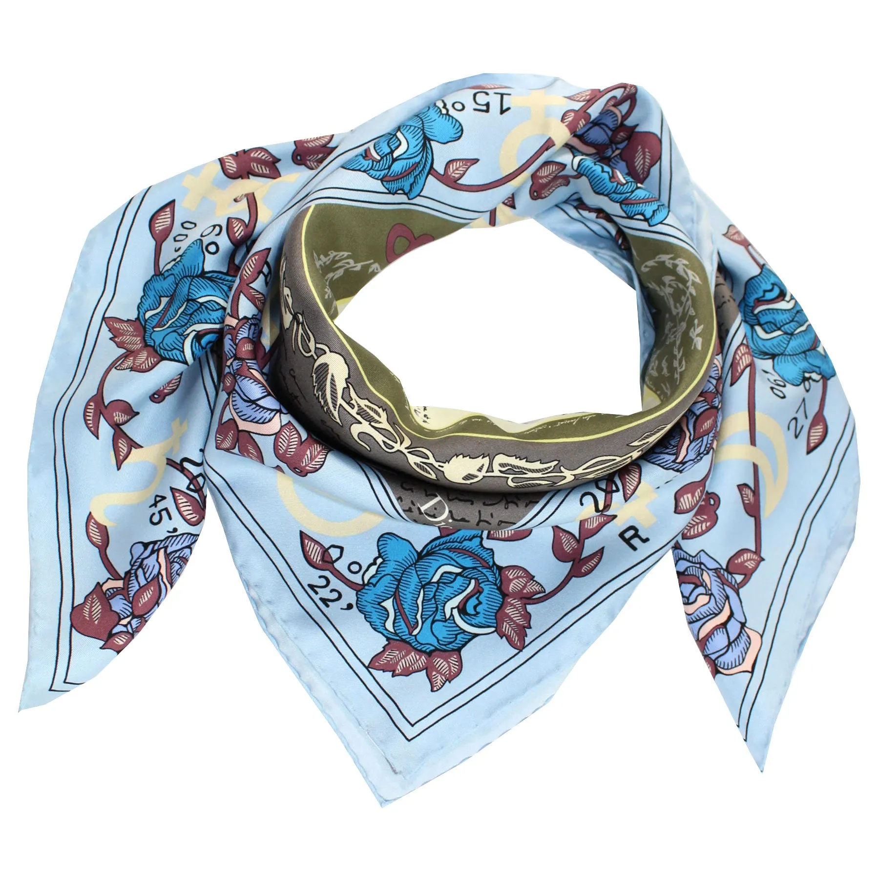 Dior Scarf Blue Roses & Novelty - Twill Silk Square Foulard SALE