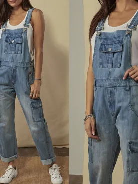 Distressed Fashionable Multiple Pockets Overall