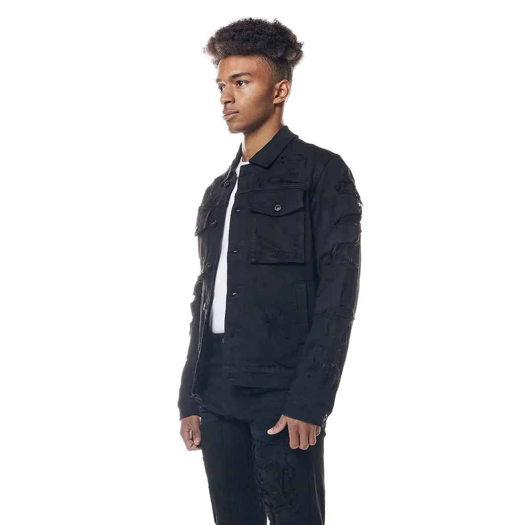 Distressed Rip & Repair Jean Jacket - Black