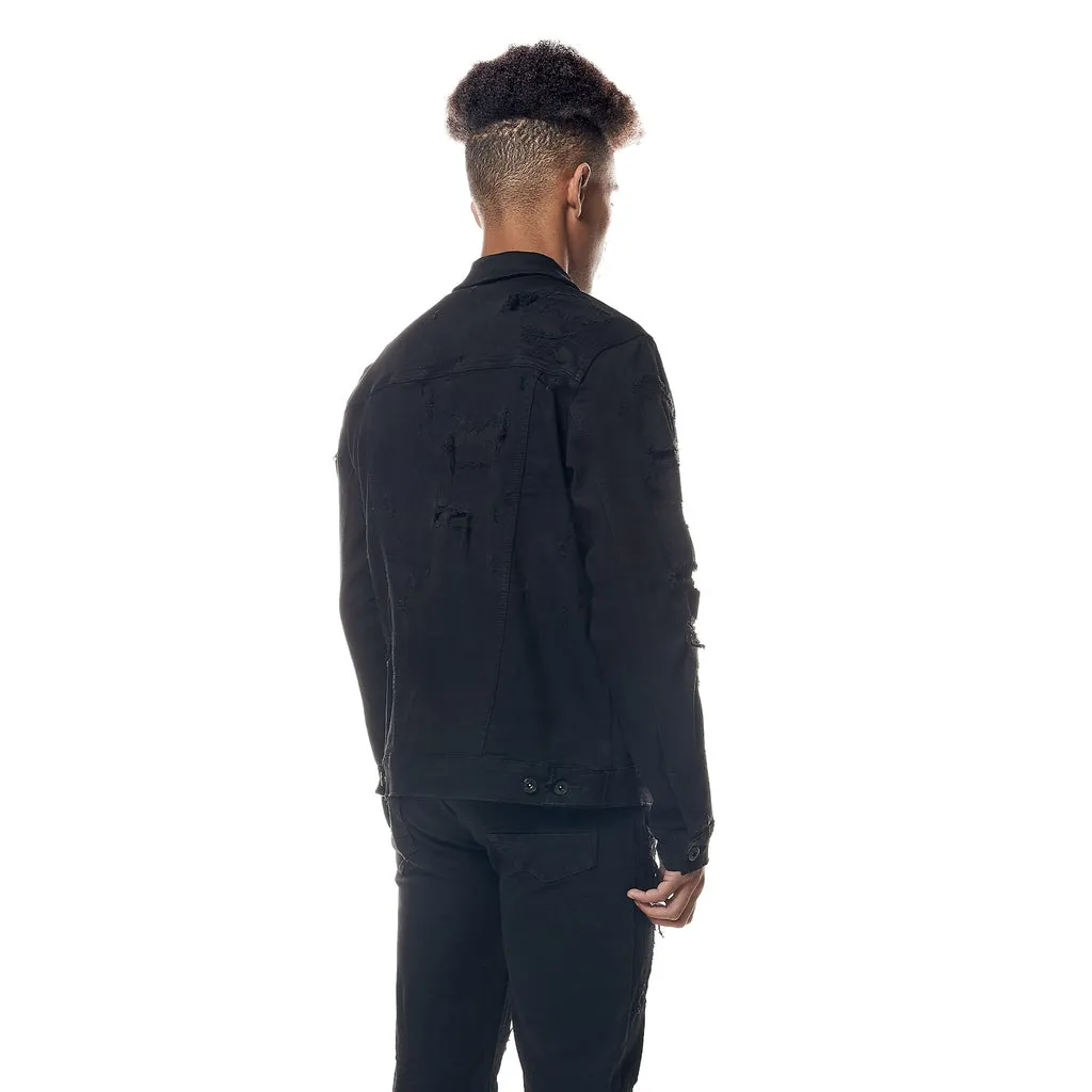 Distressed Rip & Repair Jean Jacket - Black