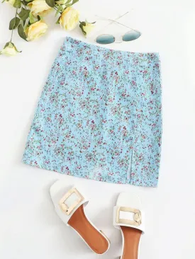 Ditsy Floral Print Split Hem Mini Skirt