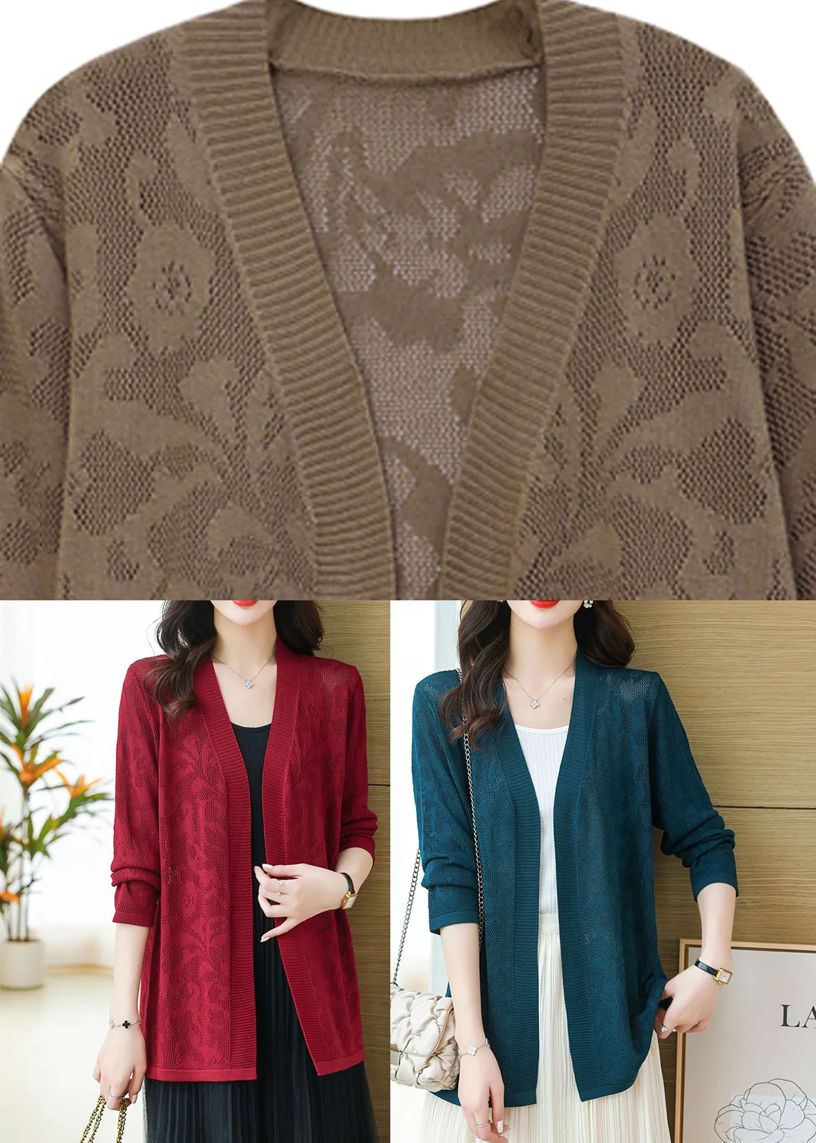 DIY Blackish Green V Neck Thin Knit Cardigans Long Sleeve