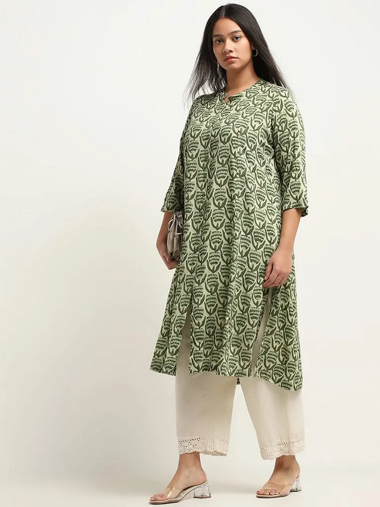 Diza Sage Floral Printed A-line Kurta