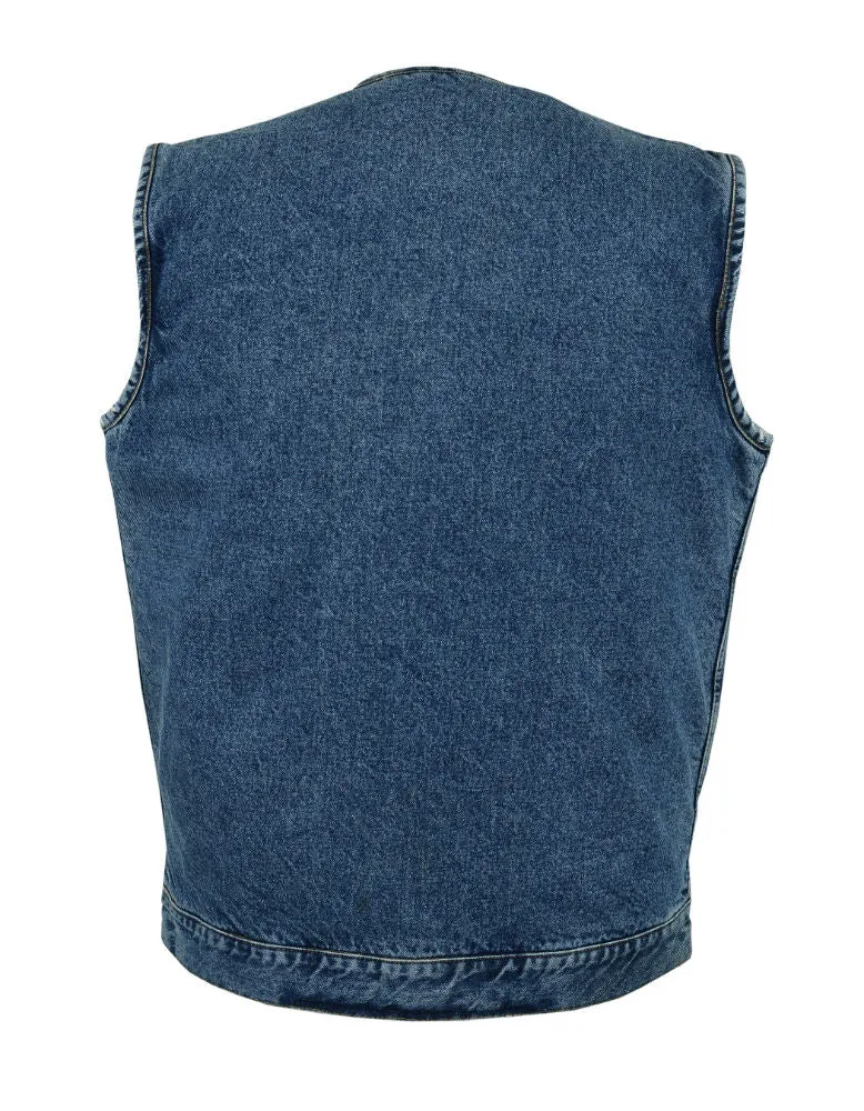 DM981BU Concealed Snaps,Blue Denim Vest, Hidden Zipper, w/o Collar