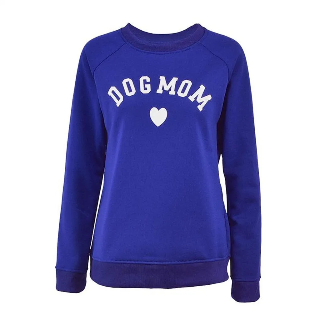 Dog Mom Women's Plus Velvet Fashionable Long Sleeve Casual Sweatshirt Printing Heart-shaped