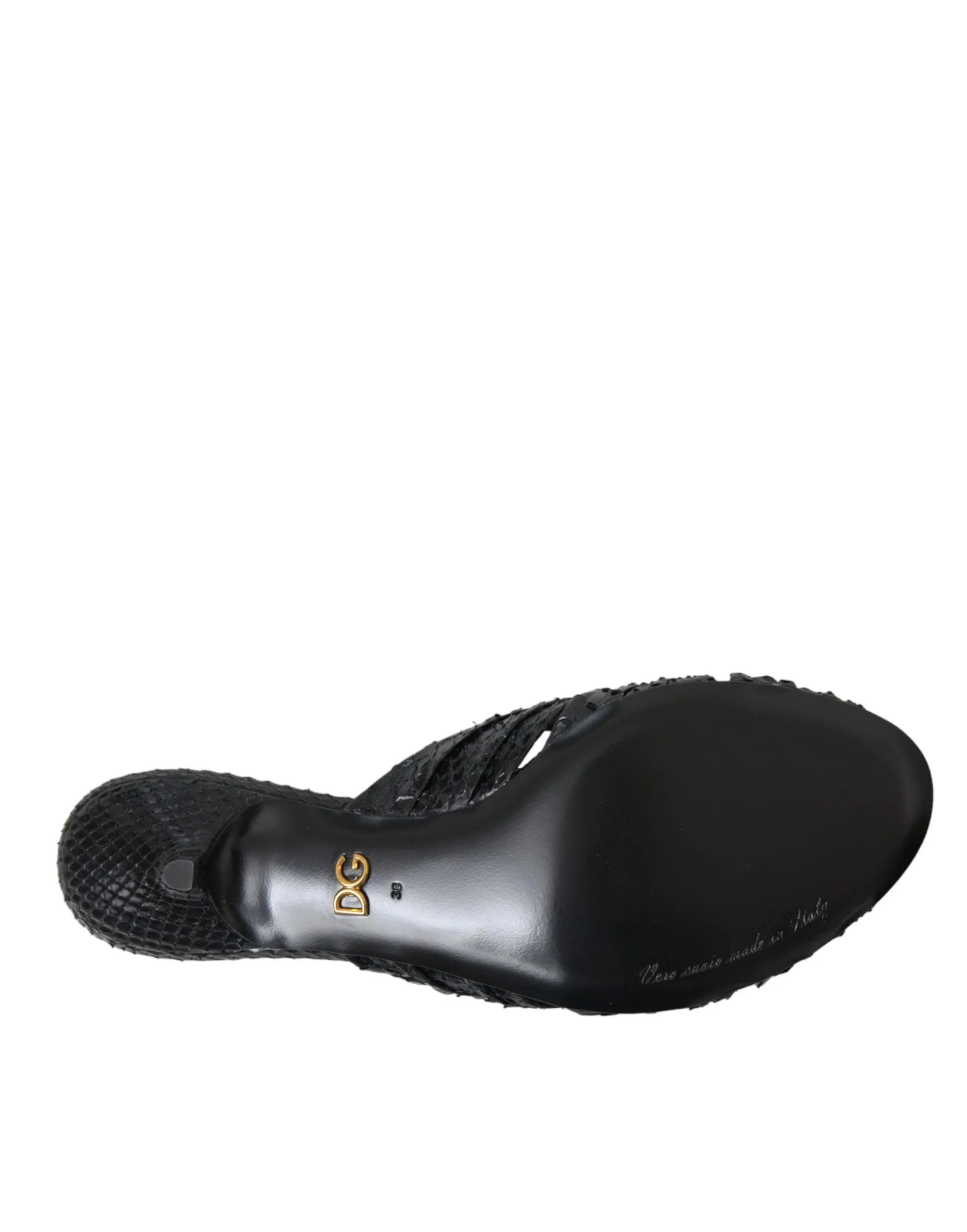 Dolce & Gabbana Black Exotic Leather Heels Slides Shoes