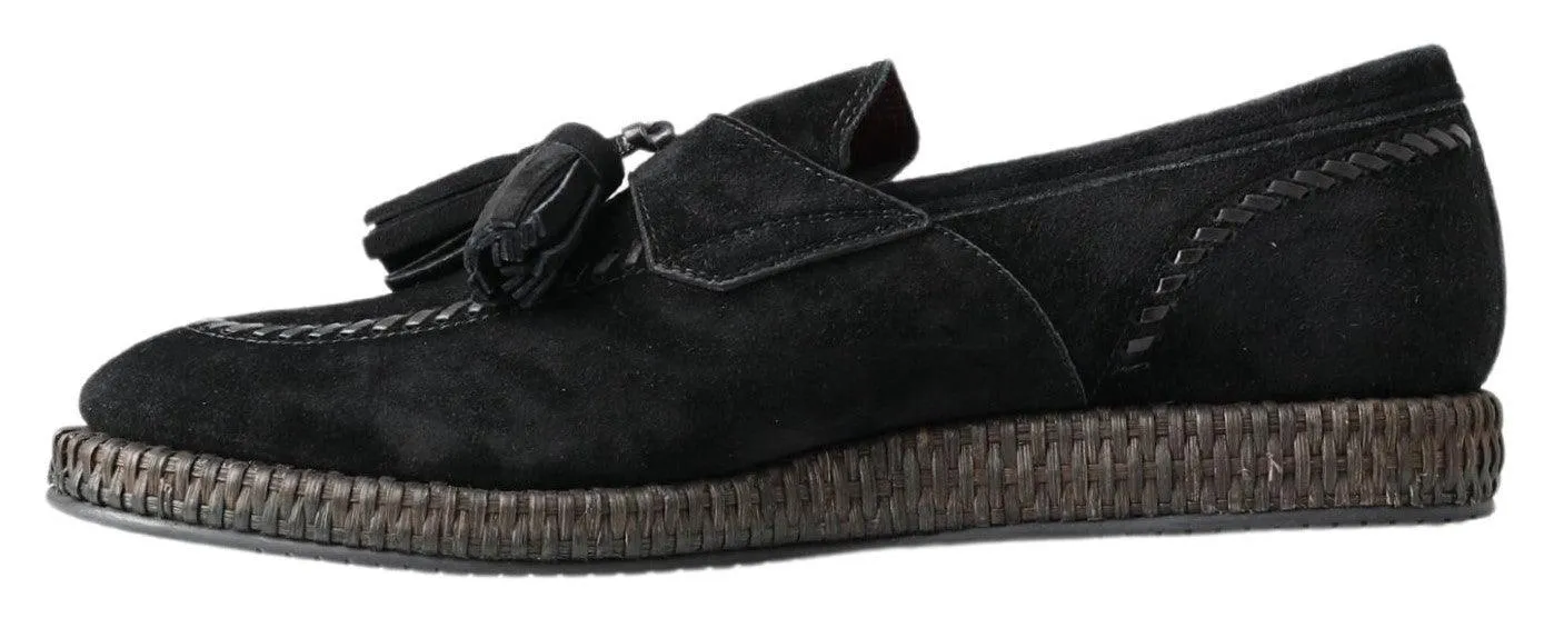 Dolce & Gabbana Black Suede Leather Casual Espadrille Shoes