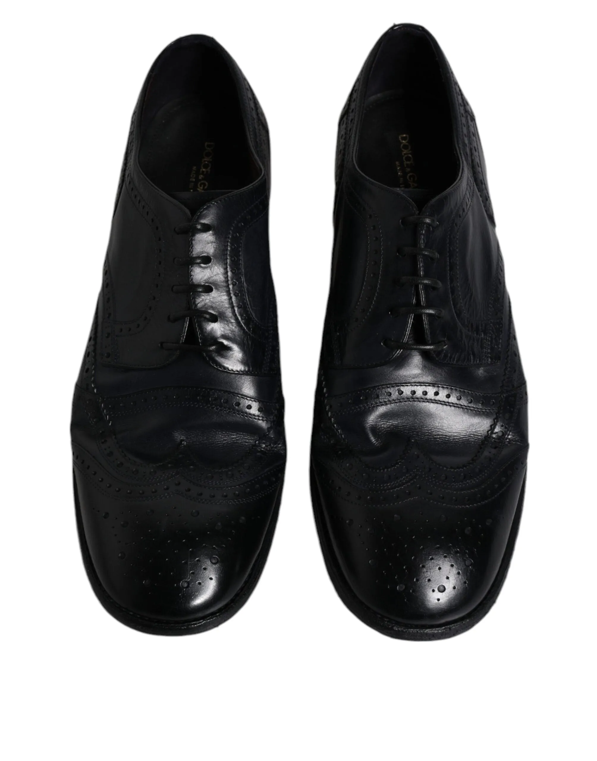 Dolce & Gabbana Blue Leather Derby Wingtip Formal Shoes