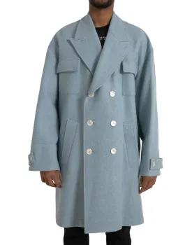 Dolce & Gabbana Blue Peak Lapel Coat