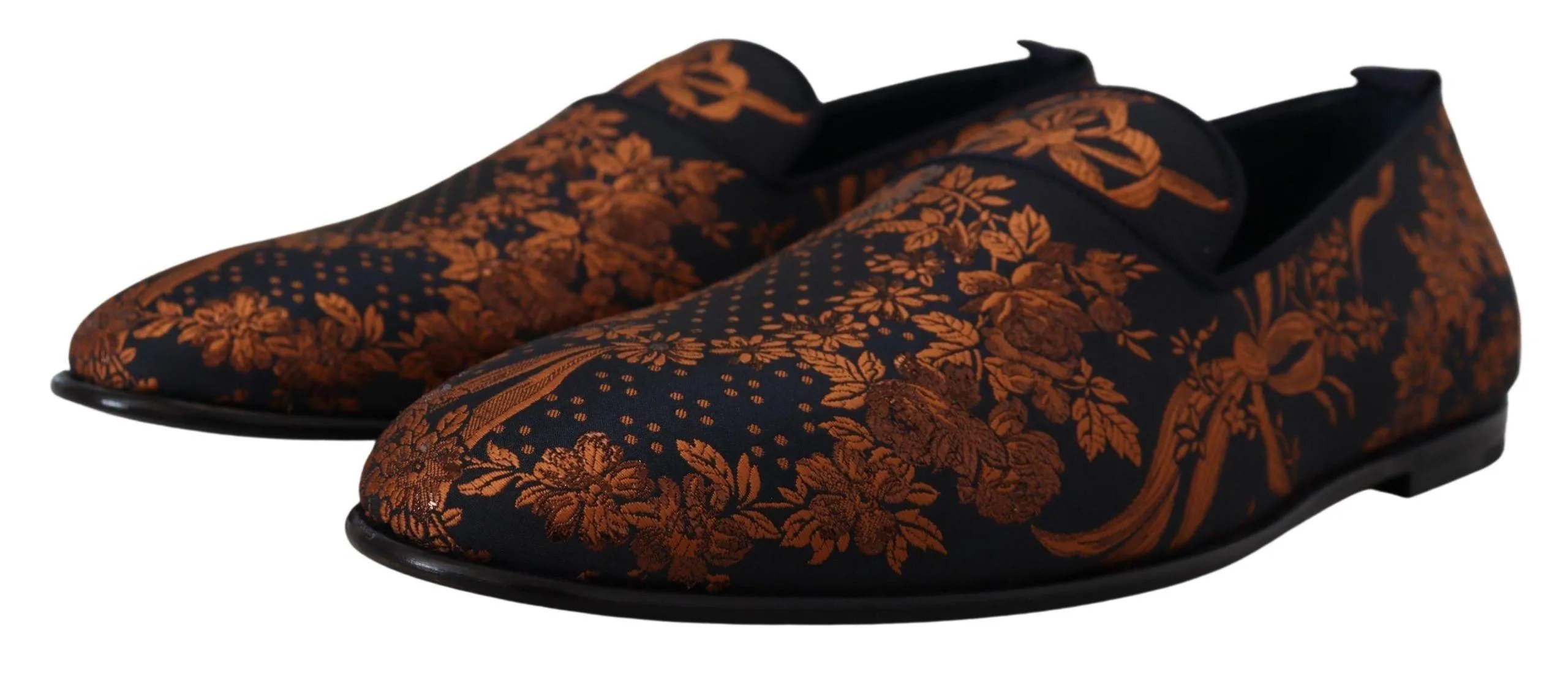 Dolce & Gabbana Blue Rust Floral Slippers Loafers Shoes