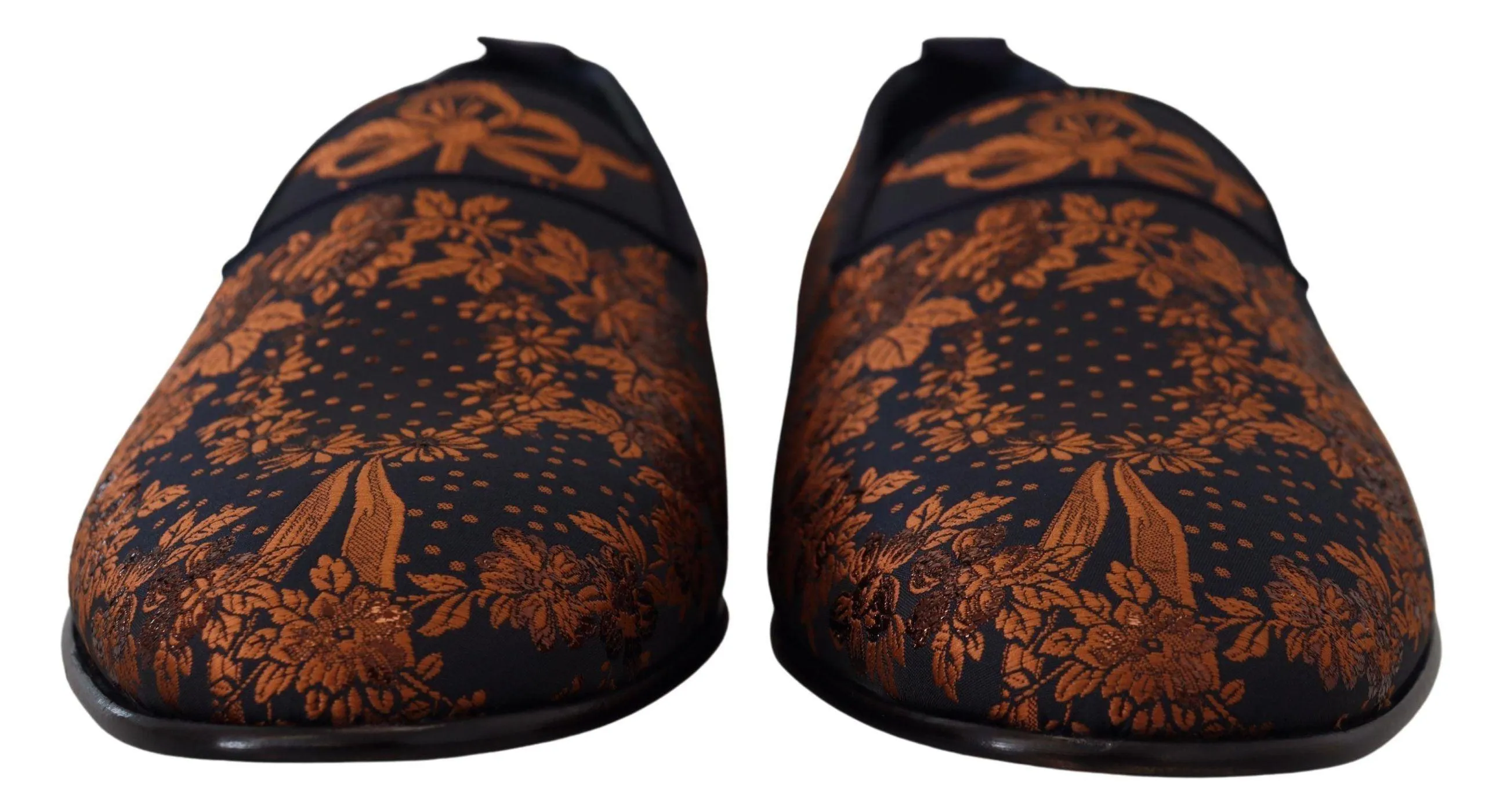 Dolce & Gabbana Blue Rust Floral Slippers Loafers Shoes