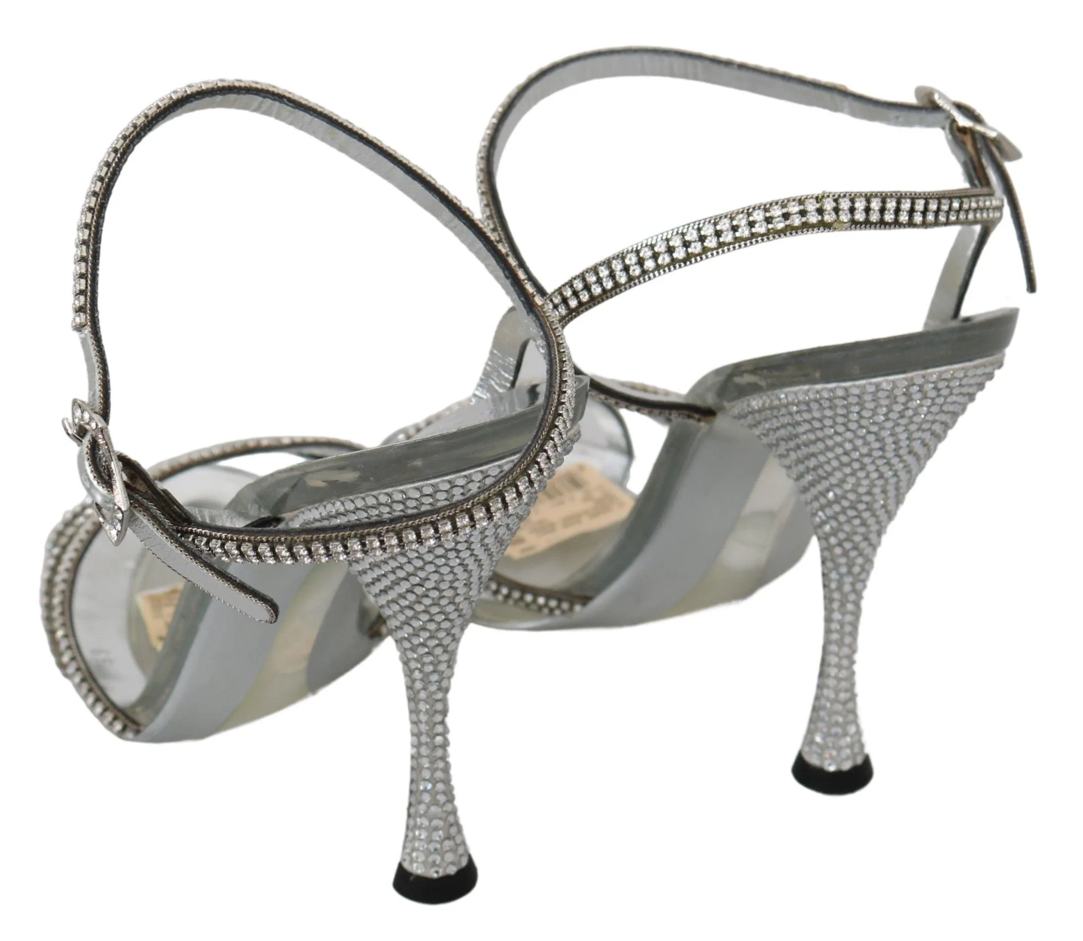 Dolce & Gabbana Silver Crystal Ankle Strap Sandals Shoes