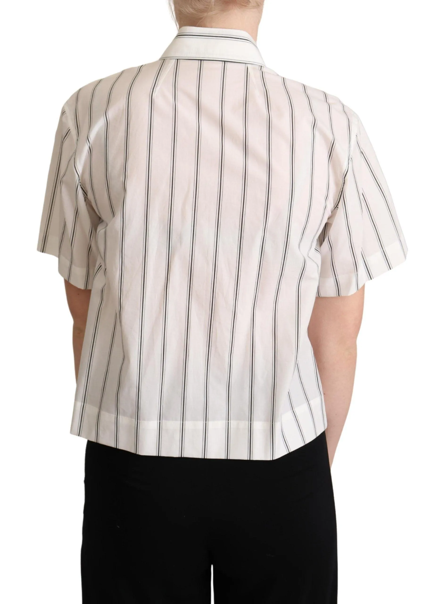 Dolce & Gabbana White Black Stripes Collared Shirt Top