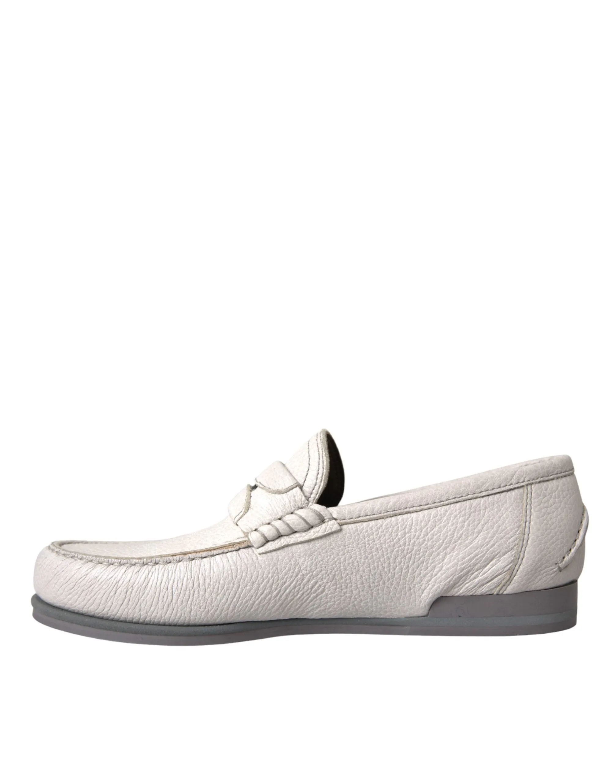 Dolce & Gabbana White Gray Leather Slip Mocassin Shoes Loafer