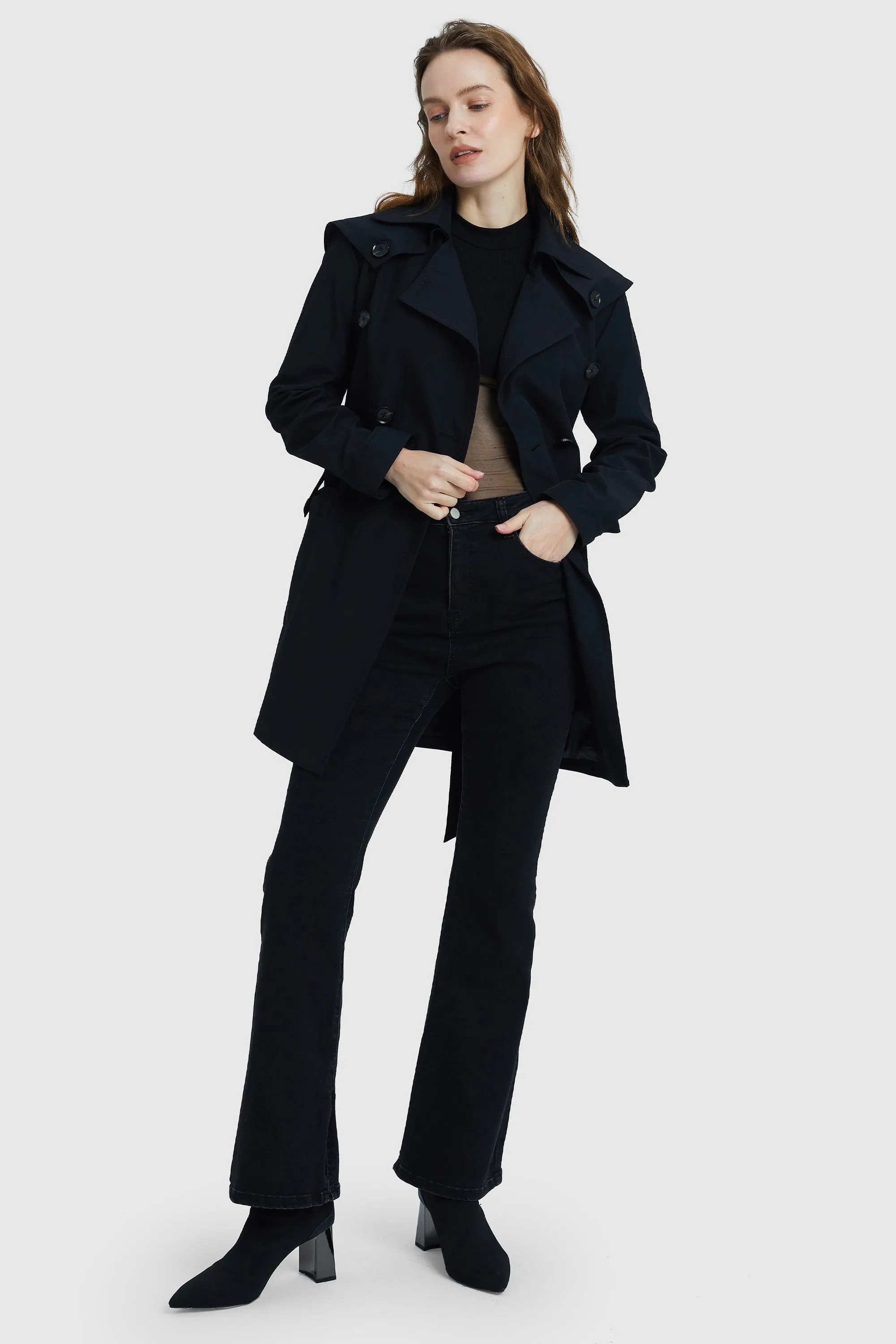 Double-Breasted Belted Lapel Trench