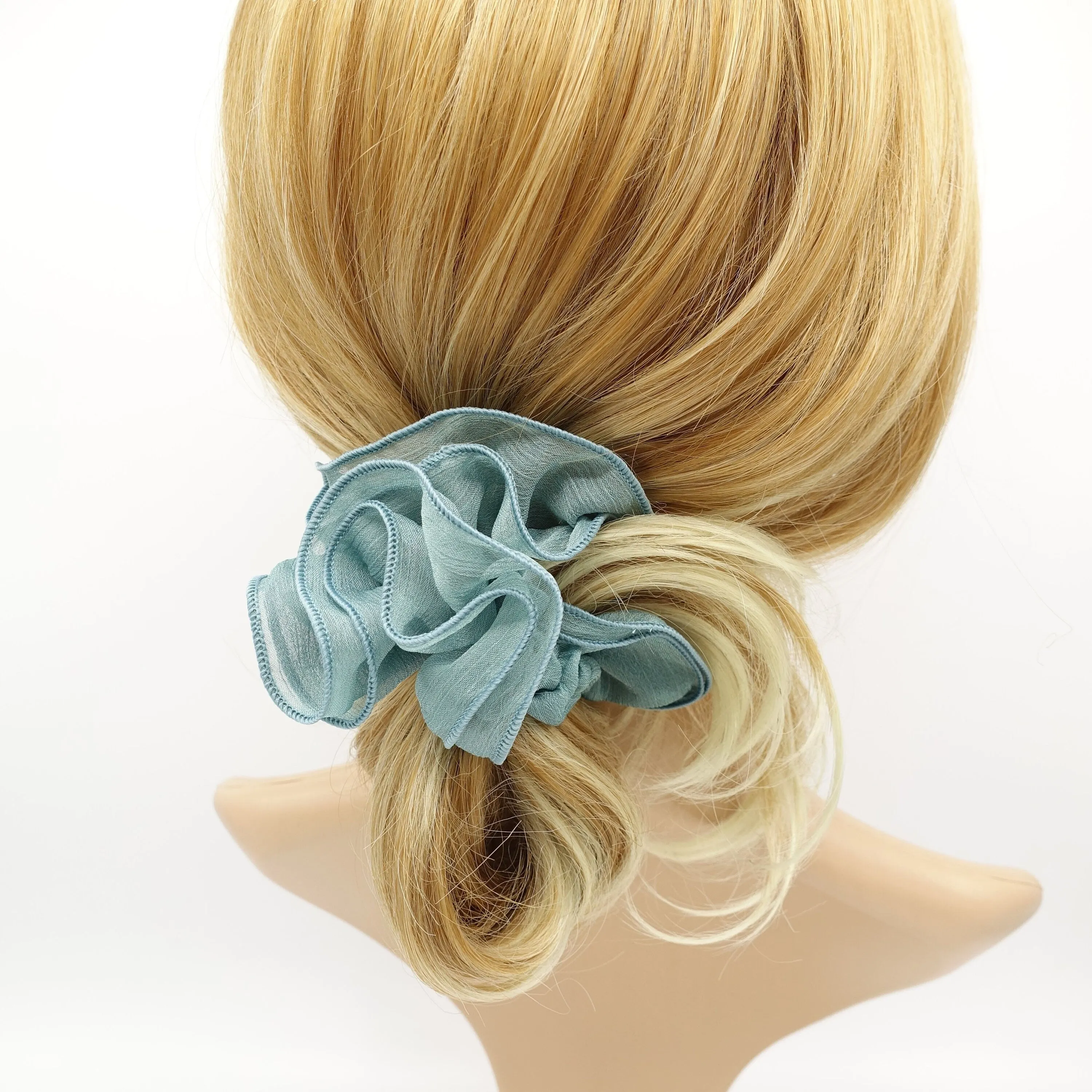 double edge crinkled chiffon scrunchies solid sheer hair elastic scrunchie