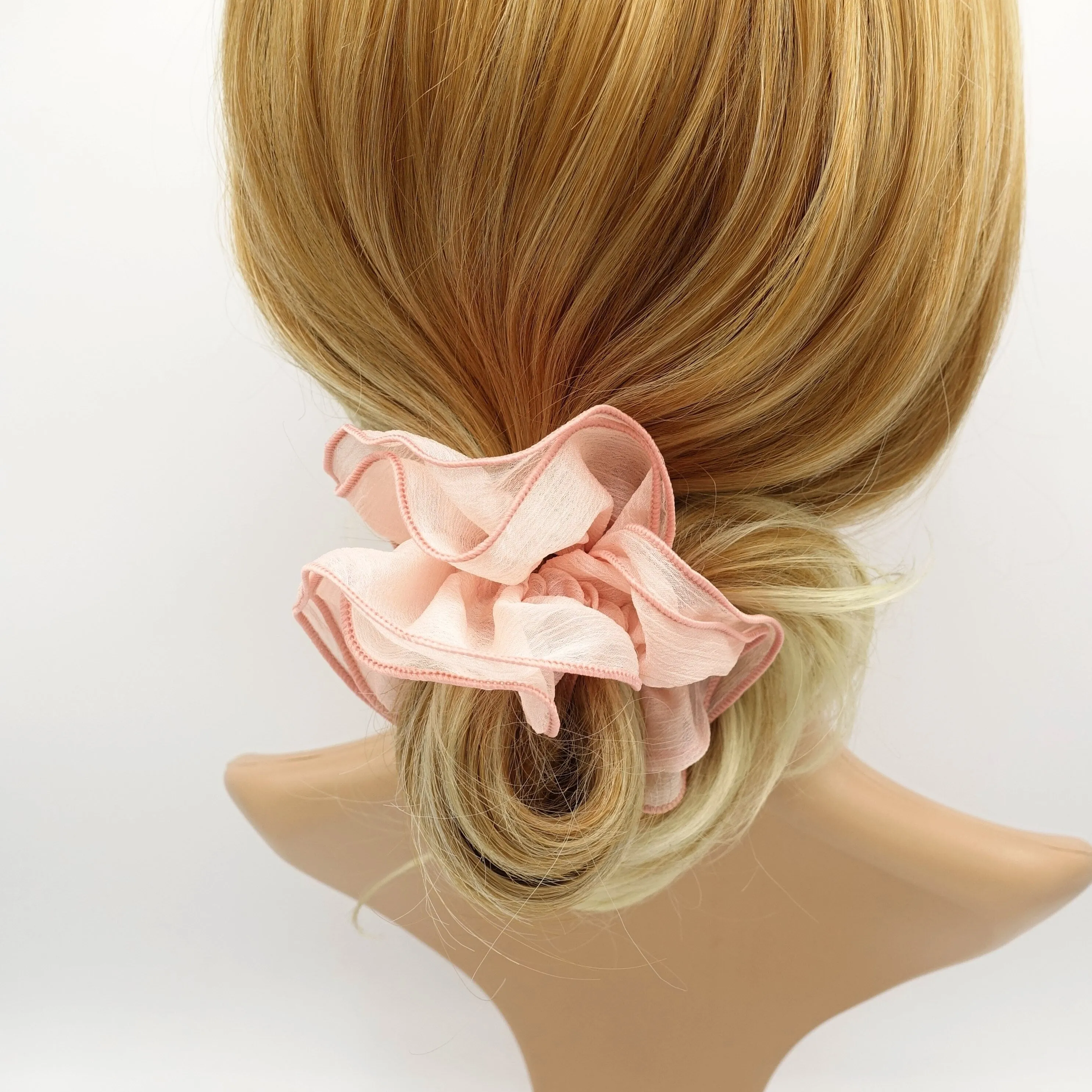 double edge crinkled chiffon scrunchies solid sheer hair elastic scrunchie