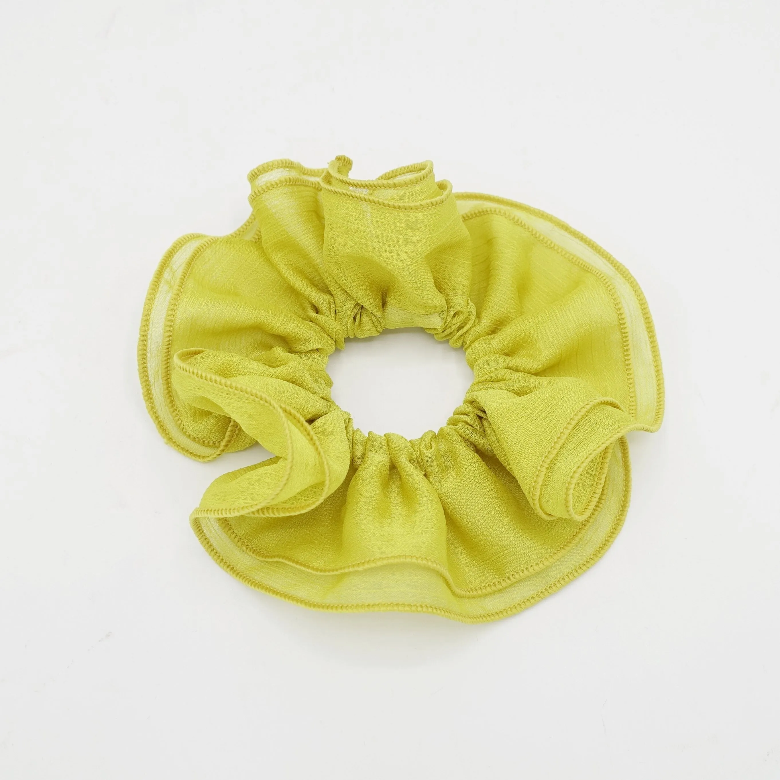 double edge crinkled chiffon scrunchies solid sheer hair elastic scrunchie