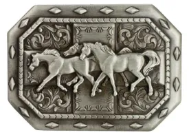 Double Running Horse Trophy Belt Buckle