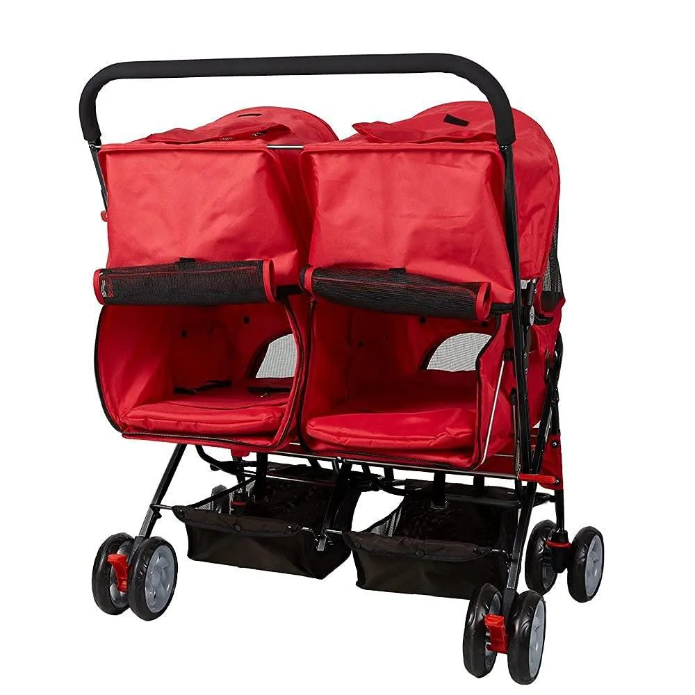 Double Seater Folding Dog Cat Pet Stroller Travel Carrier Jogger Stroller, Red