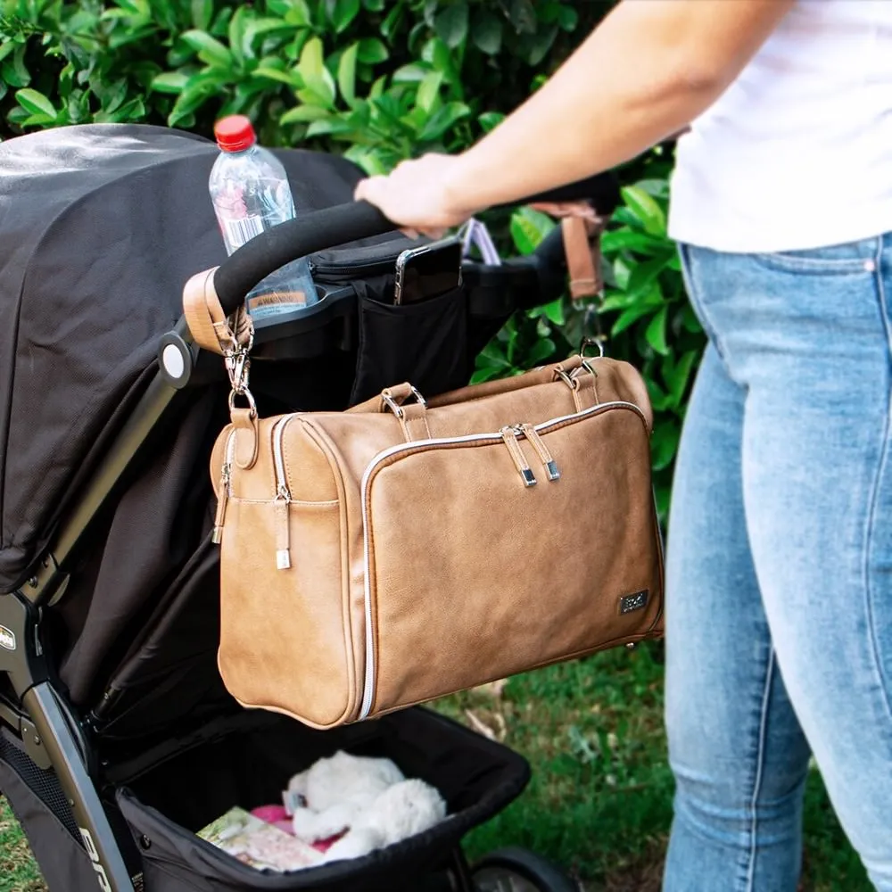 Double Zip Satchel Nappy Bag - Latte