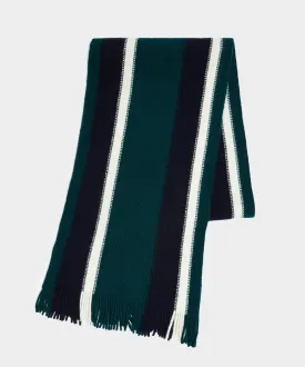 Drake's Collegiate Striped Scarf in Green