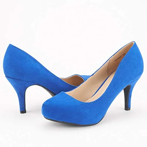 DREAM PAIRS Women's Round Toe Low Platform Stiletto Heels Dress Pumps Court Shoes