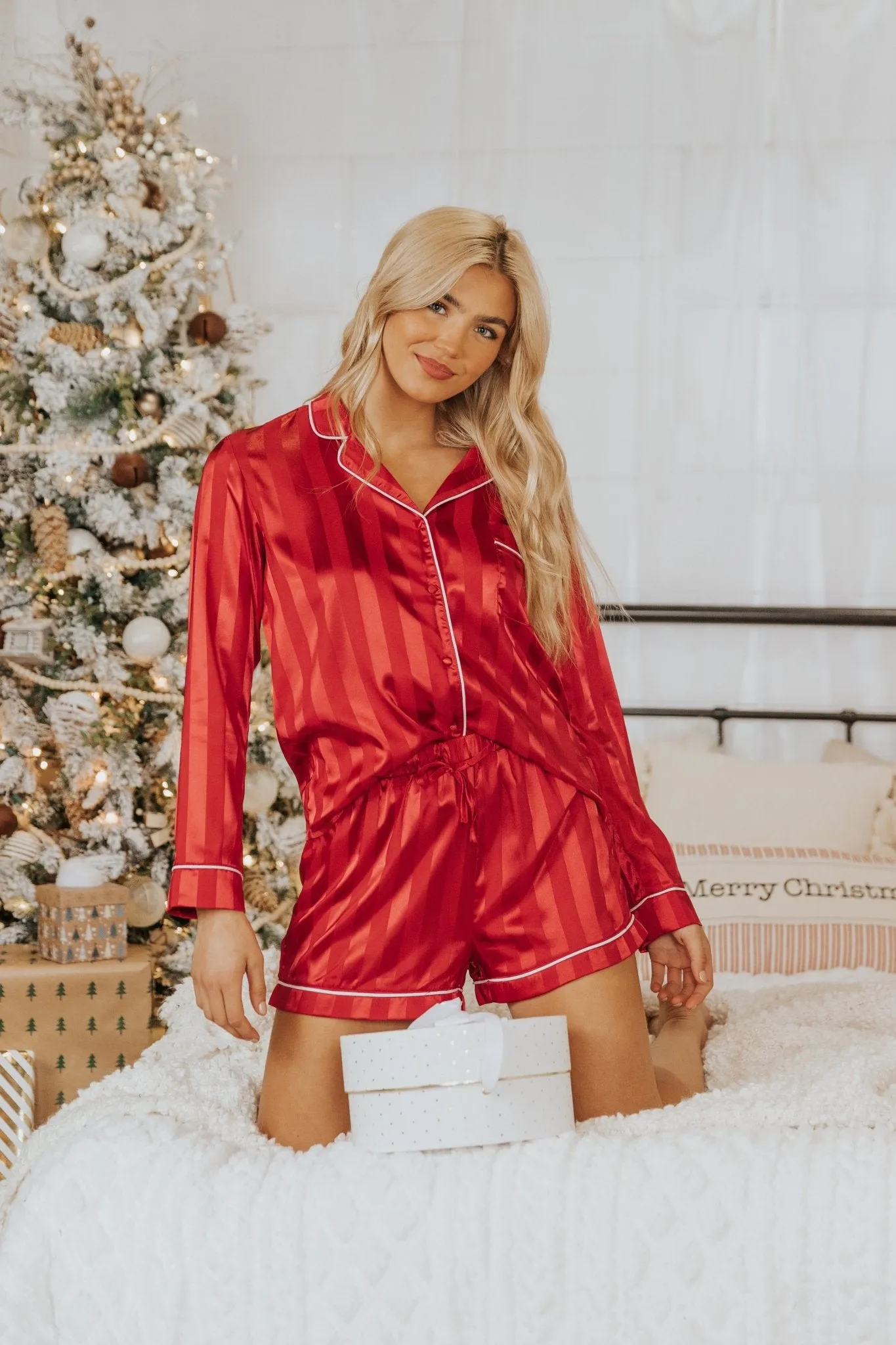 Dreamy Red Satin Two-Piece Pajama Set