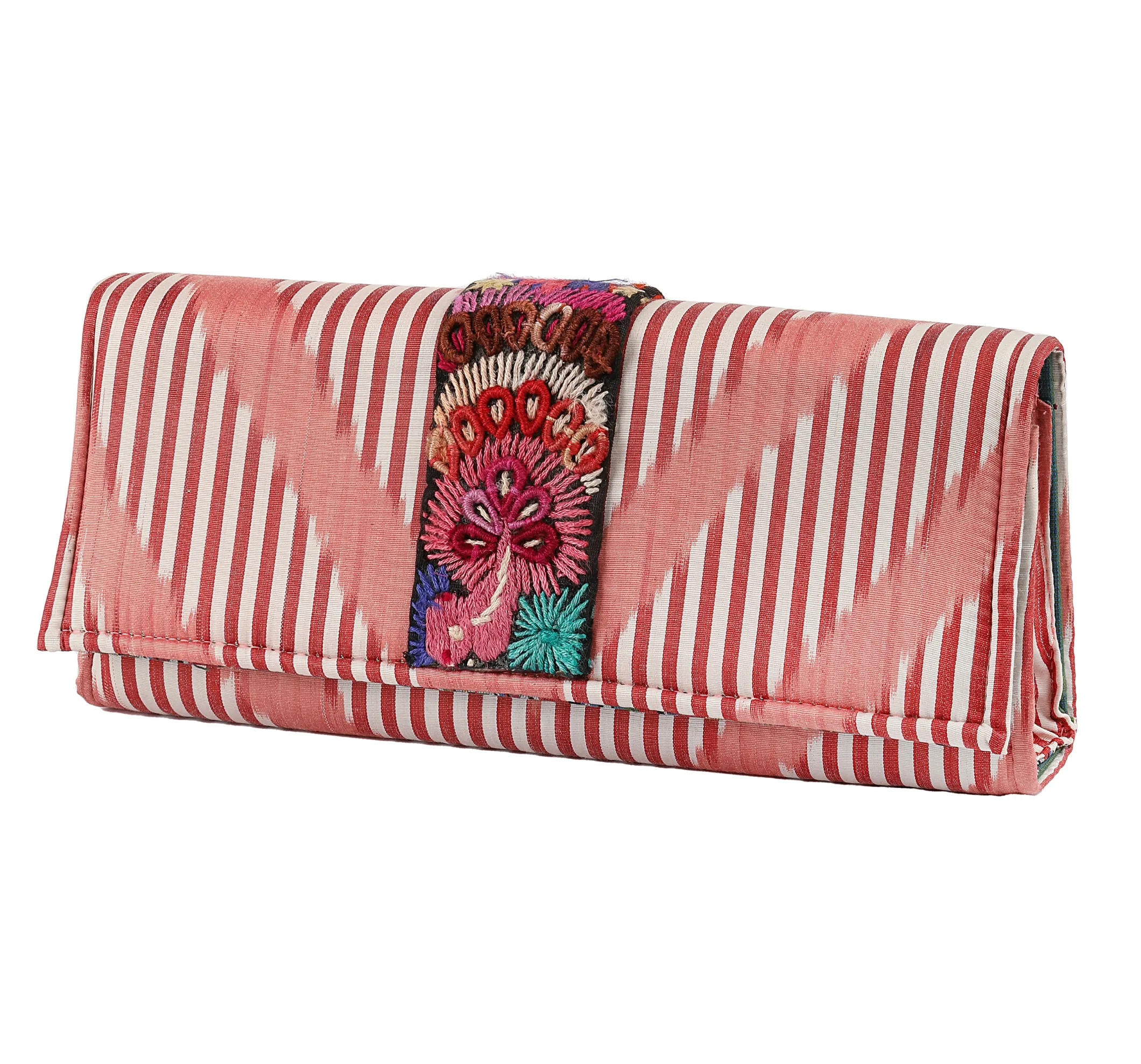 Du Monde Collection - Gasparilla Silk Ikat   Guatemalan Textile Clutch - Pink Bird