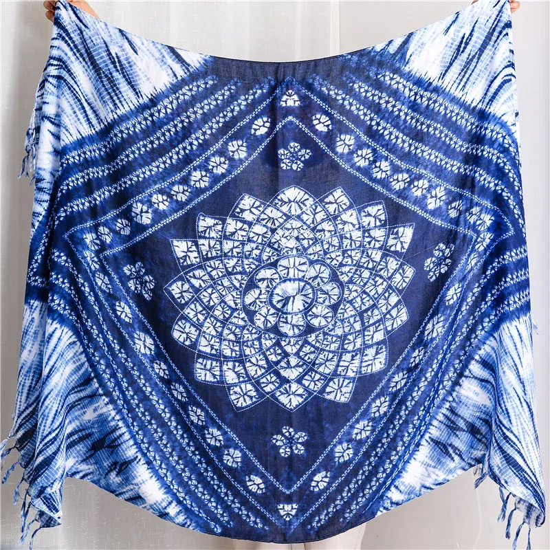 Dyed blue and white porcelain series cotton and linen scarf travel shawl literary accessories