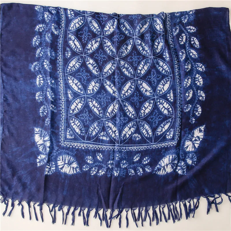 Dyed blue and white porcelain series cotton and linen scarf travel shawl literary accessories