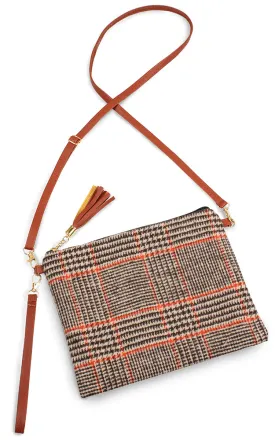 EABG9375 Brown Glen Check Crossbody Clutch Bag