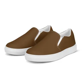 Earth Brown Women's Slip Ons, Solid Brown Color Modern Minimalist Women’s Slip-On Canvas Shoes (US Size: 5-12)