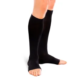 EASE Opaque Moderate Support Unisex Open Toe Knee High 20 - 30 MMHG Black Medium Long - One Pair (#30454)