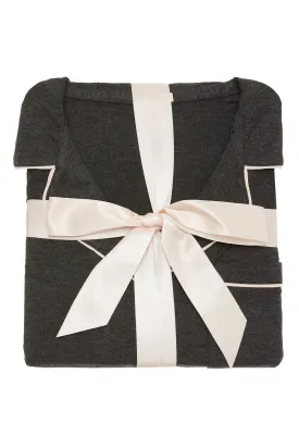 Eberjey - Gisele The Long PJ Set Ribbon in Charcoal Heather/Sorbet Pink