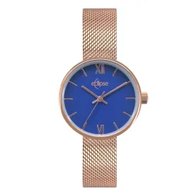 Eclipse Stainless Steel Round Blue Dial Rose Gold Band Watch