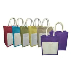 Eco Friendly Jute Tote Bag with Canvas Pocket