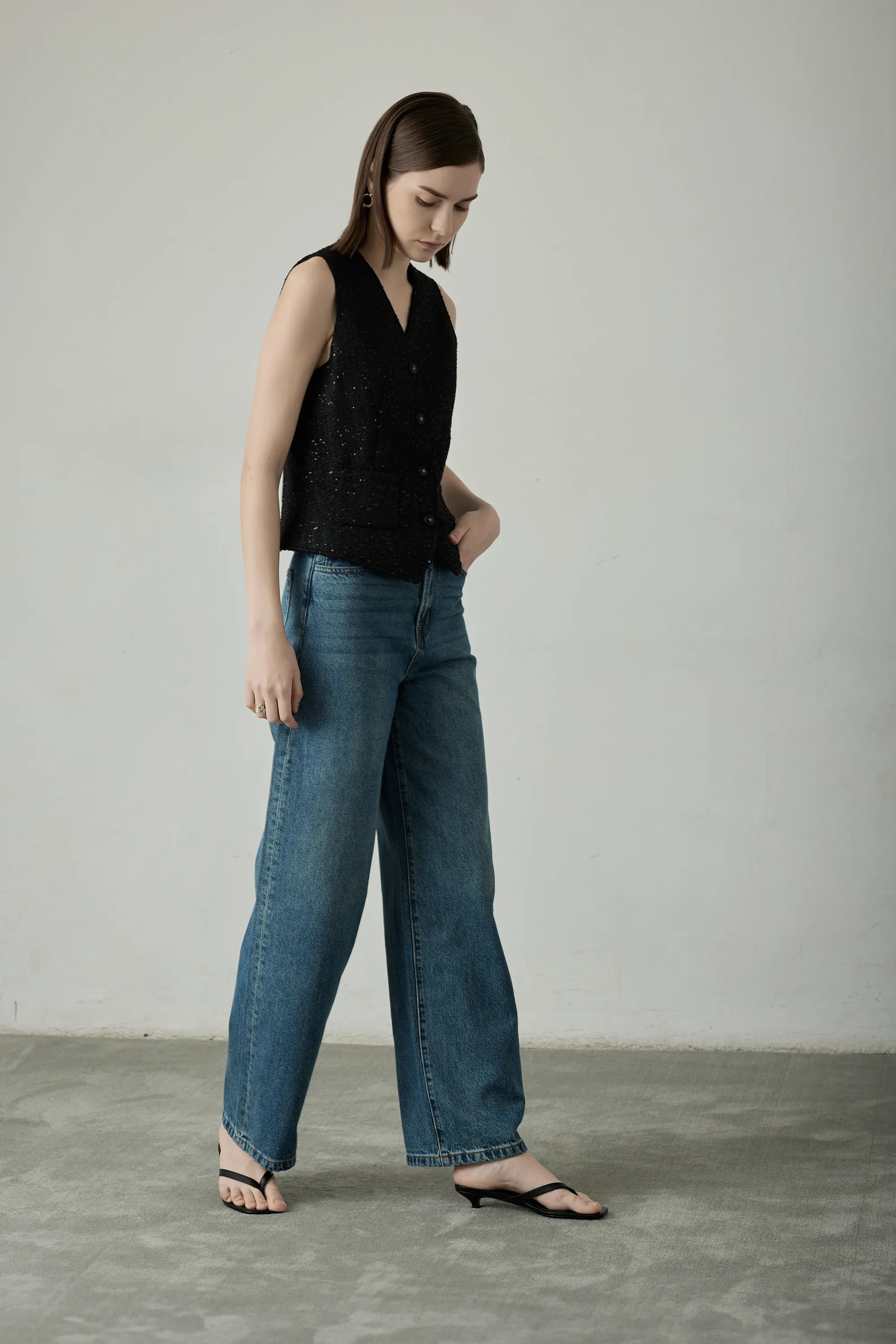 EG high-waisted wide-leg jeans (Blue)