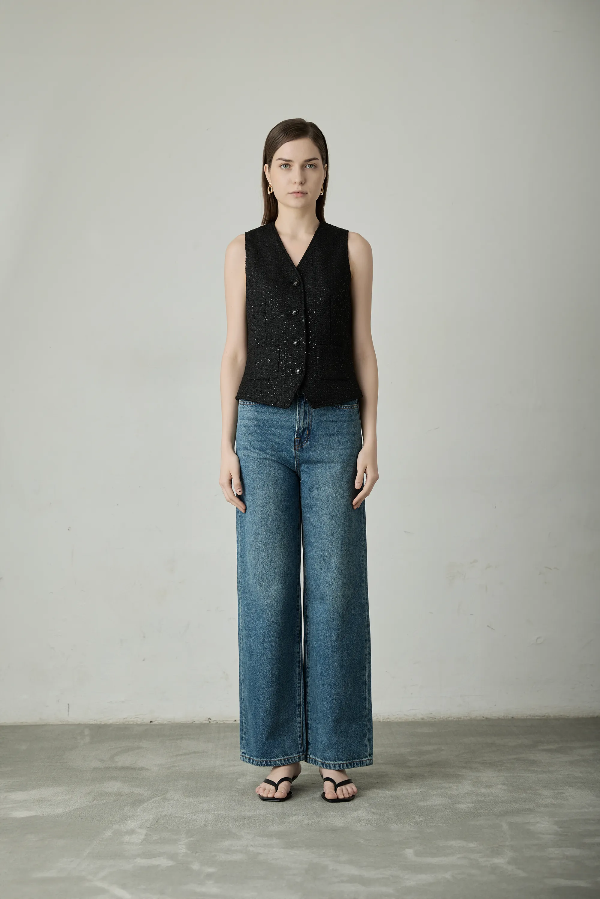 EG high-waisted wide-leg jeans (Blue)