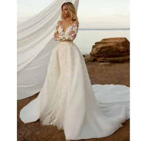 Elegant 2-in-1 Lace Mermaid Wedding Dress with Detachable Train