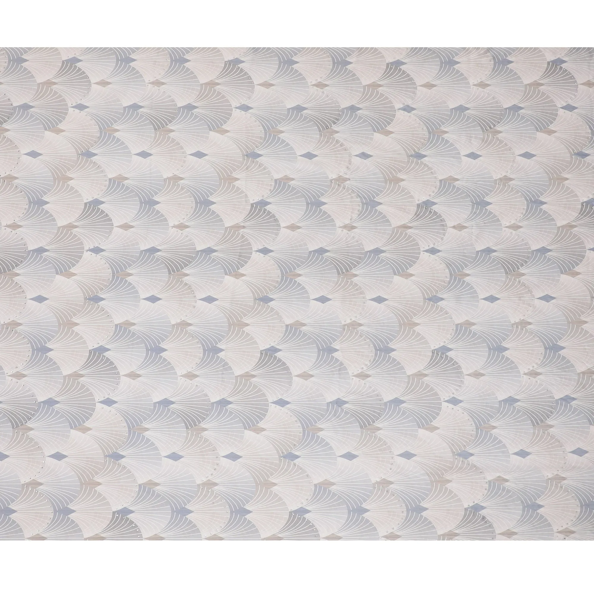 Elegant Cream and Grey Synthetic Modal Satin Fabric with Abstract Design and Stone Work, 110 cm Width-20040