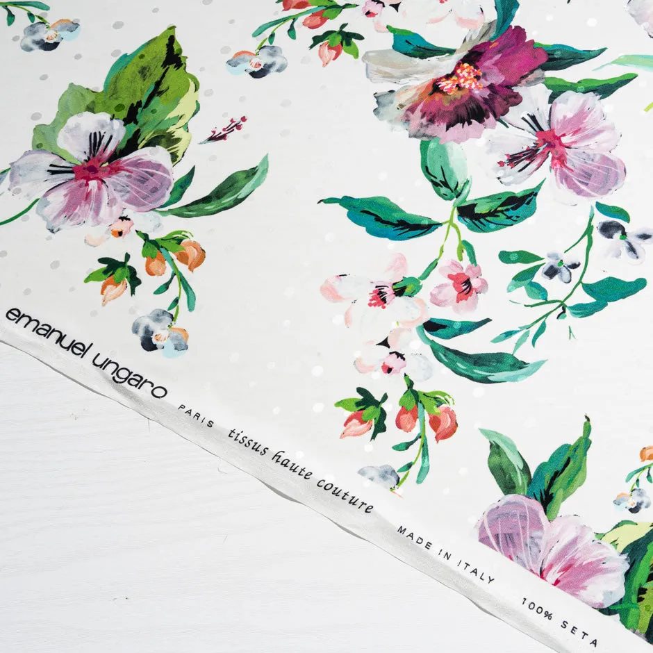 Elegant Floral Printed Off-White Silk Jacquard (A 3.70m Piece)