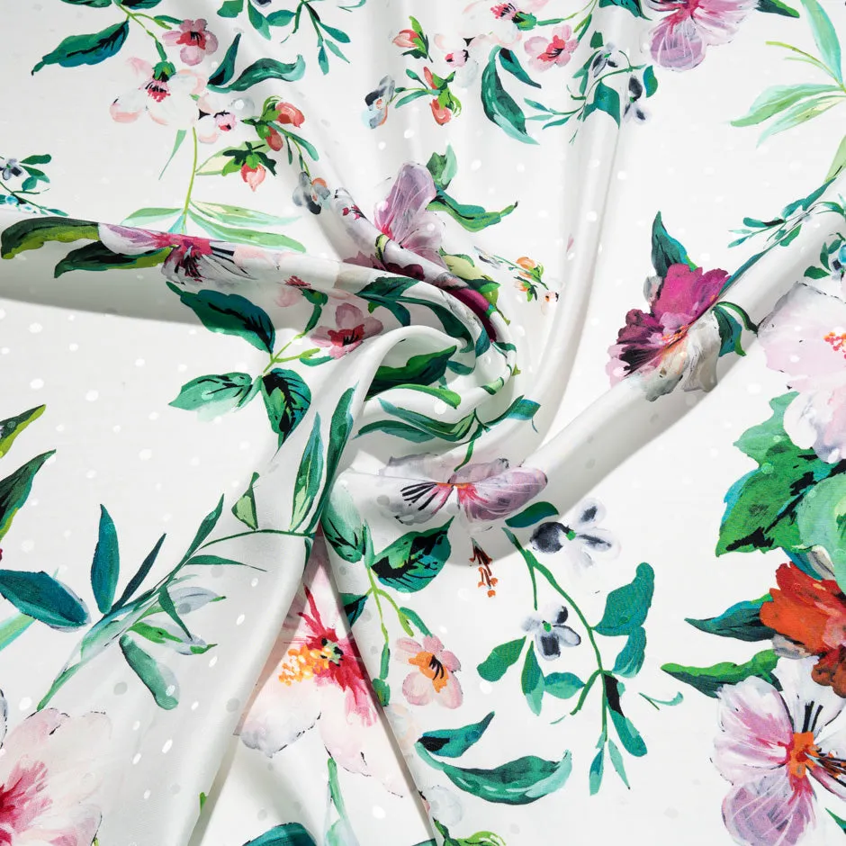 Elegant Floral Printed Off-White Silk Jacquard (A 3.70m Piece)